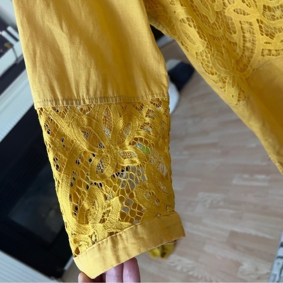Chico’s Women’s 100% Linen Lace Yellow Mustard Tunic Top Blouse Shirt Sz 3 XL/16 - Picture 8 of 16